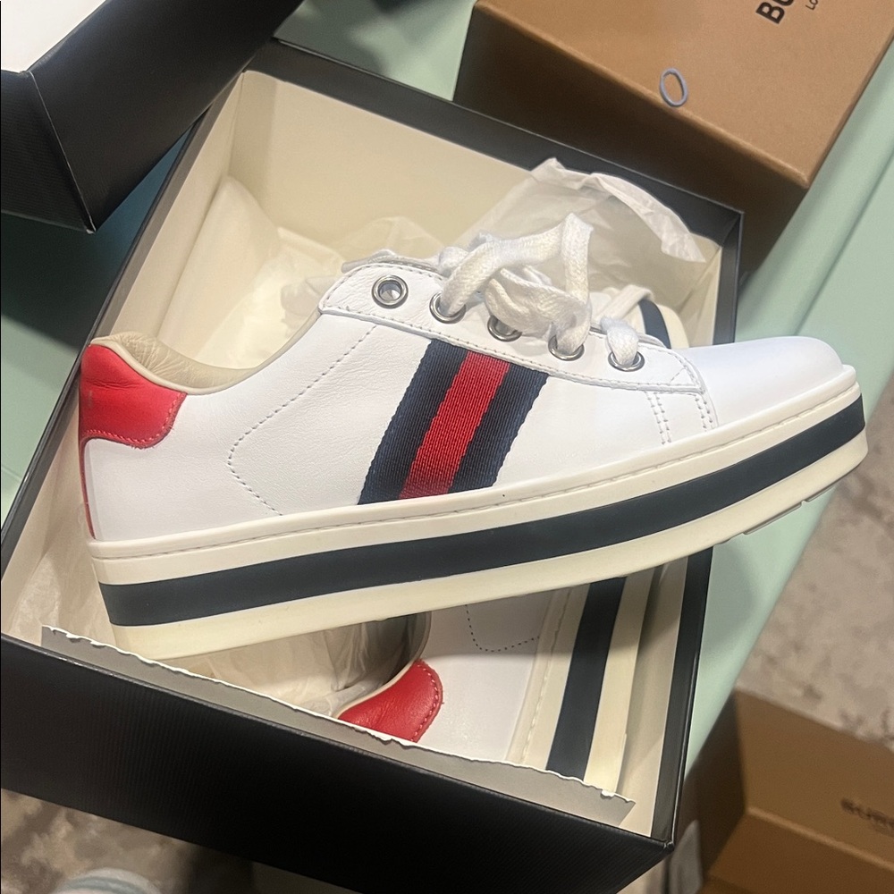Gucci White Sneakers with Red Accent